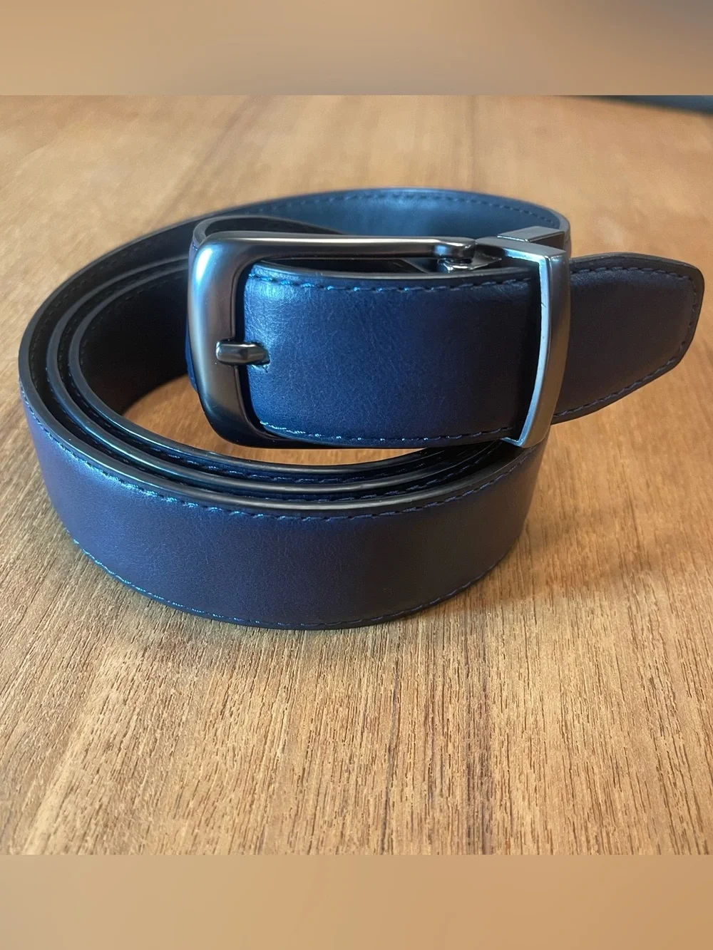 Reversible Beverly Hills Polo Belt Bonded Leather Black/Navy Gunmetal Size 50